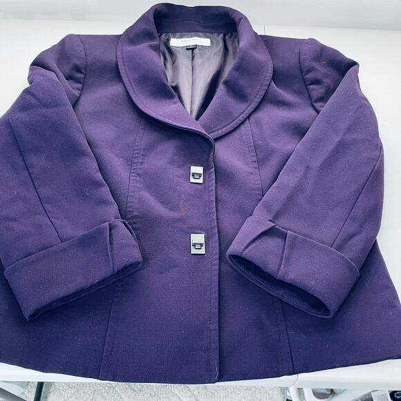TAHARI ASL Purple Shawl Collar Locket Fasteners Classic Cropped Blazer Jacket 8 - Picture 8 of 13